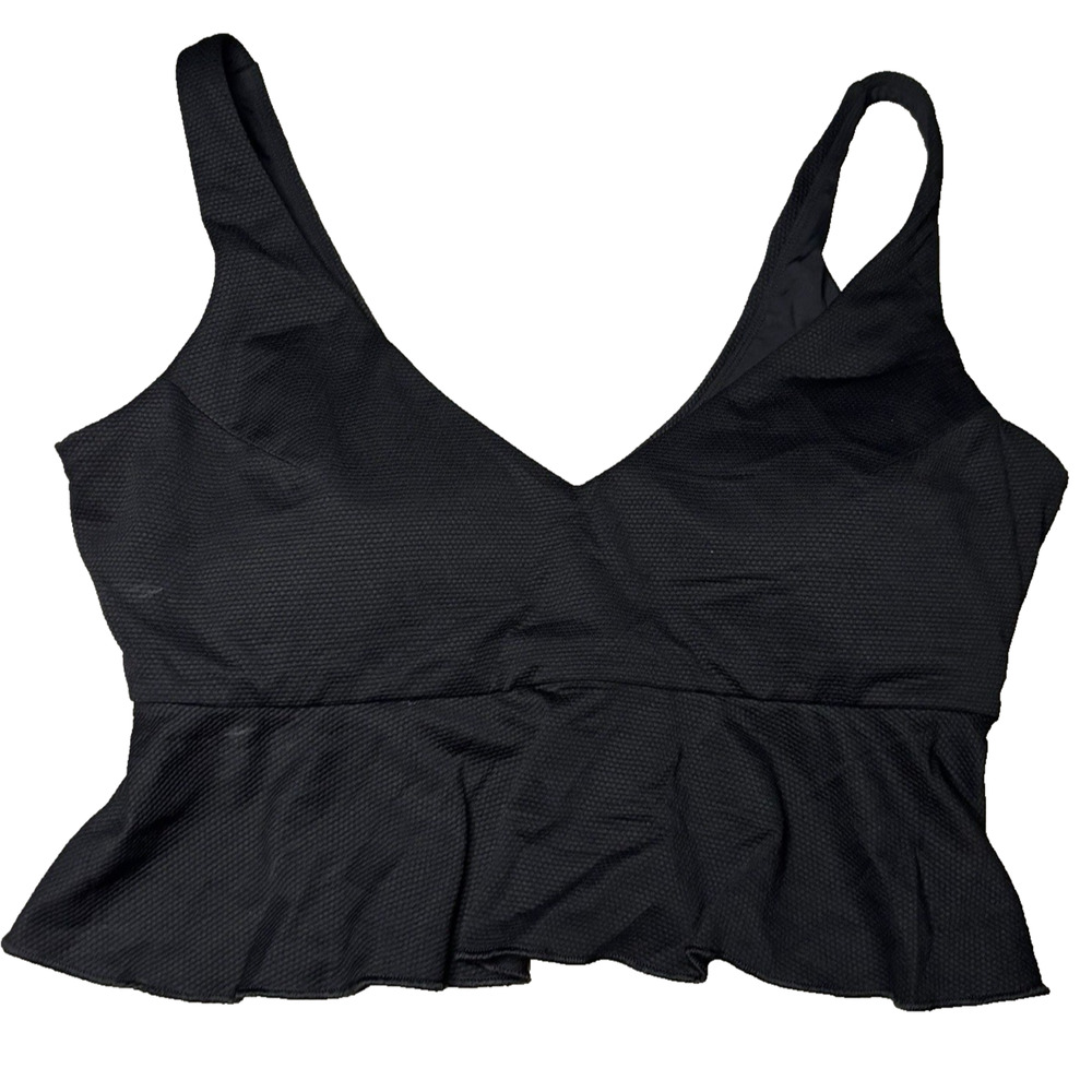 SPANX Black SPANXshape Swim Pique Longline Flounce Bikini Top Women's Size XL